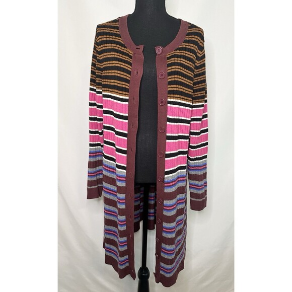 Lane Bryant Button Front Colorful Stripe Ribbed Duster Cardigan Women's 22/24 - Picture 2 of 12
